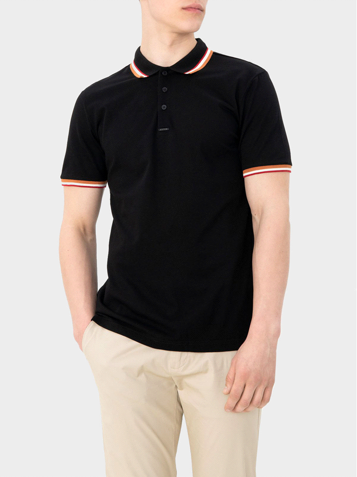 POLO WITH STRIPED RIB AND FRONT FLY BUTTON 